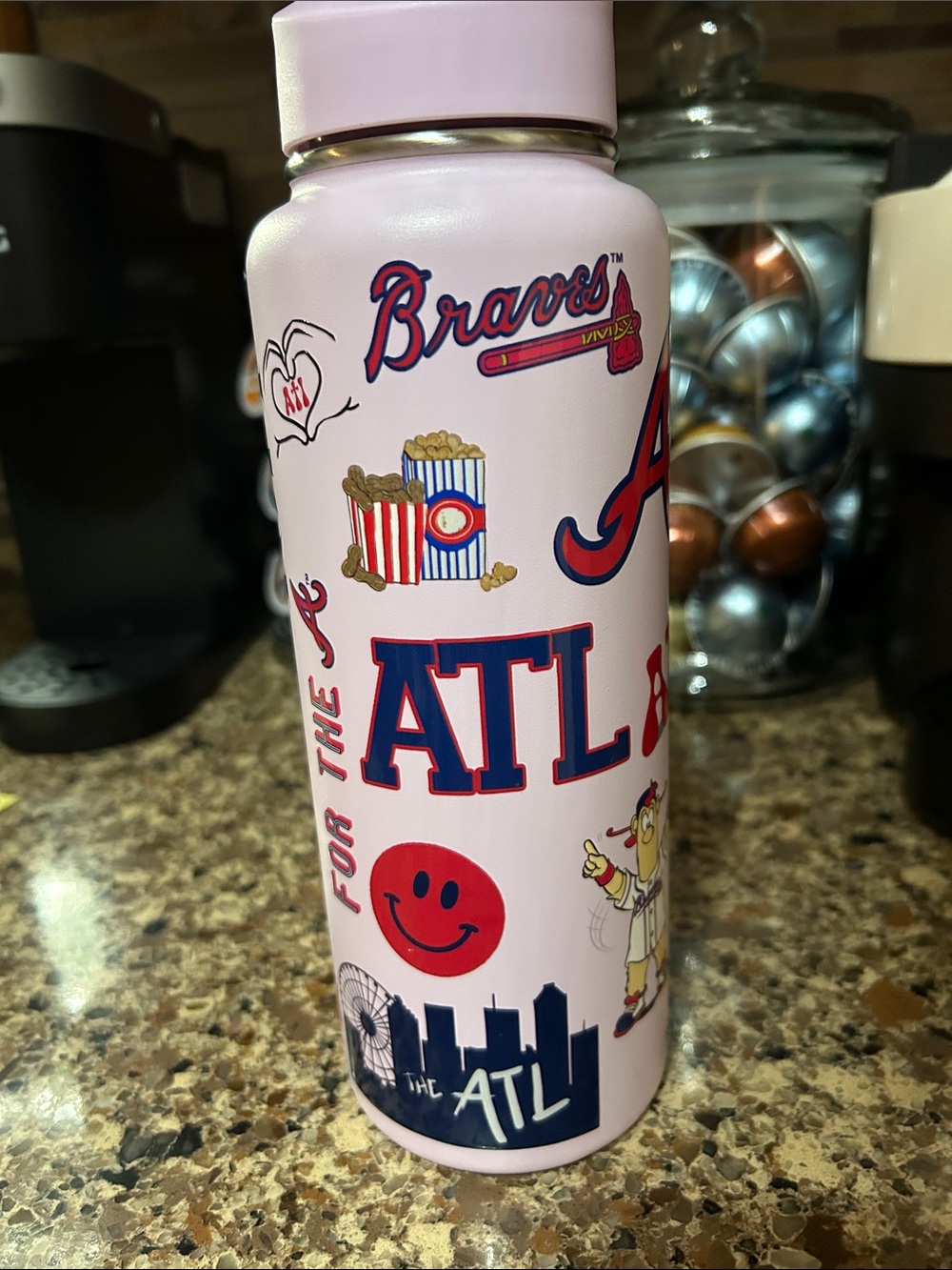 rave Pink Atlanta Braves Sticker Water Bottle - Picture 2 of 5